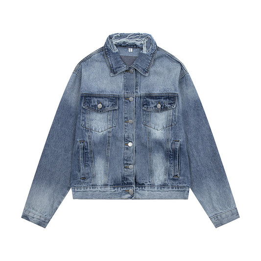 Worn Denim Jacket with Vintage Patches