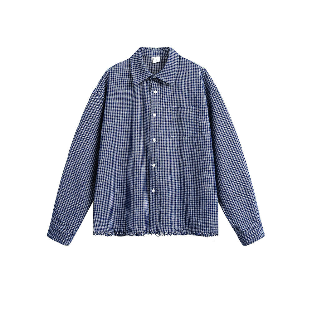 Hairy Brushed Blue and White Checkered Shirt for Men