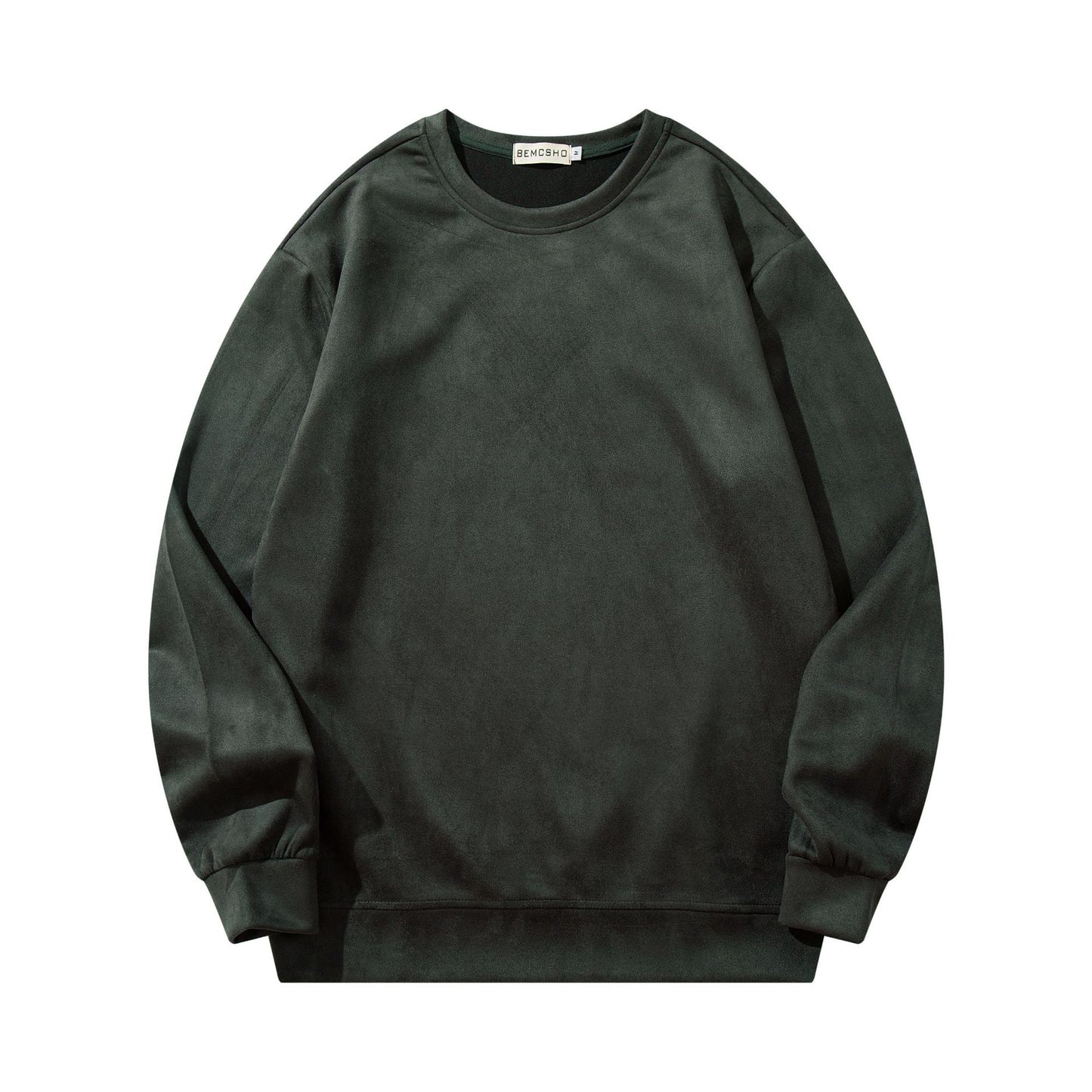 Suede Hoodie Round Neck Loose Fit Shirt for Men