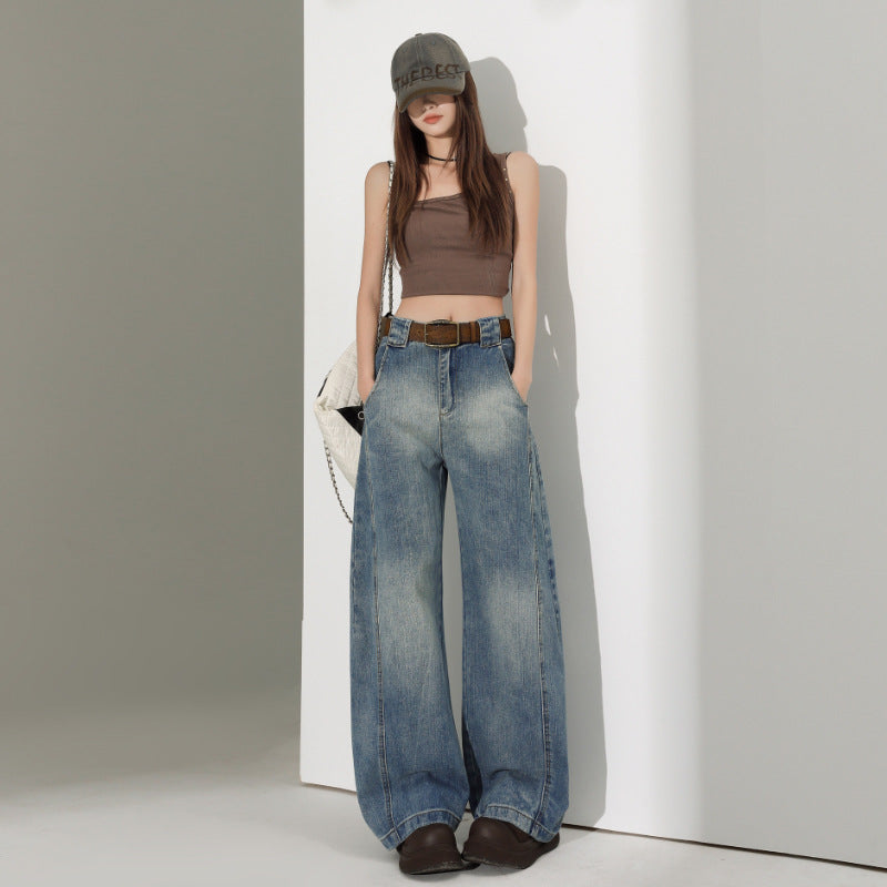 Wide-Leg Jeans for Women - Loose Slimming Versatile Floor-Length Slit Pants