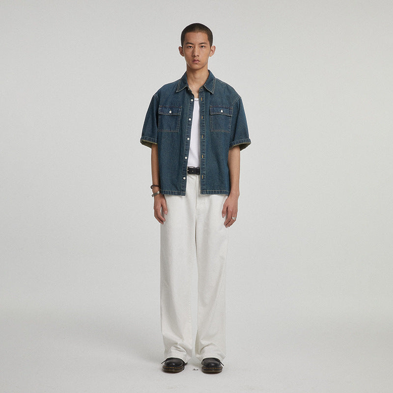 Retro Short Sleeve Denim Shirt