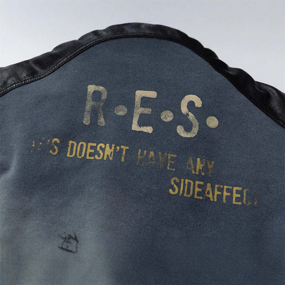 Men's Denim Coat with Distressed Stand Collar