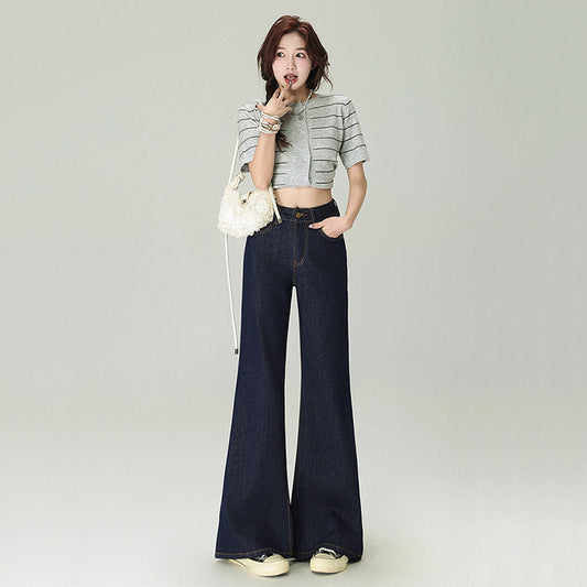 Women's Deep Blue Flared Jeans - Loose and Slimming Pants