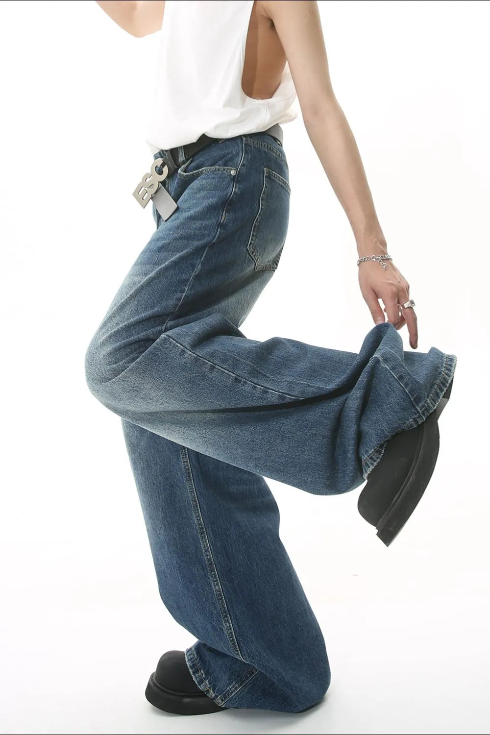 Premium Wide Leg Jeans with Pockets - Japanese Denim