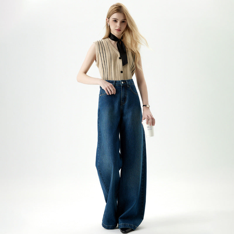 Women's Elegant Wide-Leg Jeans - Casual Hip-Covering Trousers
