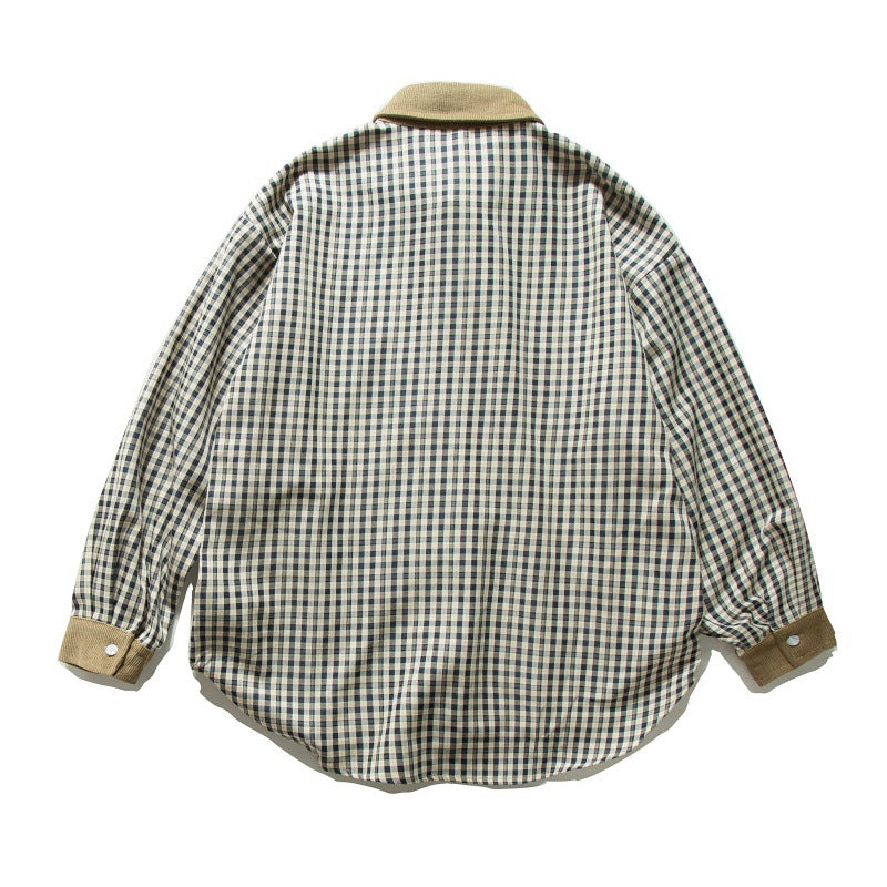 Workwear Long Sleeved Pure Cotton Checkered Patchwork Shirt