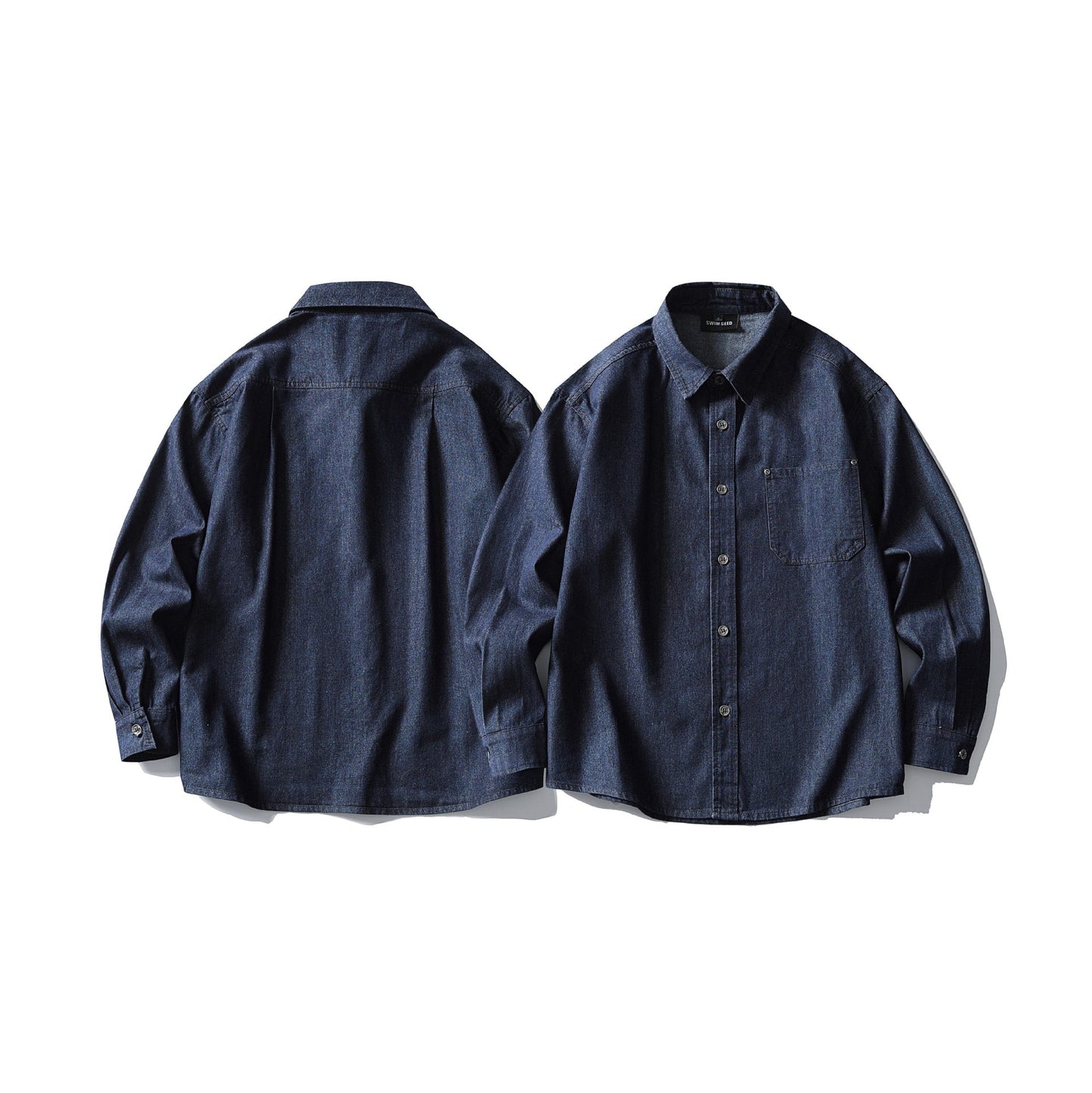 Patch Pocket Design Casual Denim Long Sleeve Shirt