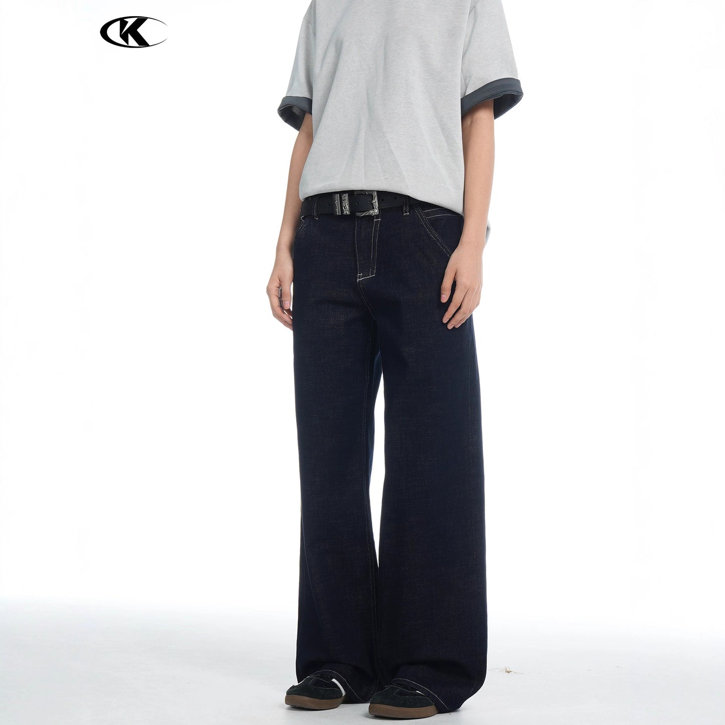 Unisex Dark Blue Denim Pants - Water Washed, Faded, Slimming, Straight Fit Casual Trousers