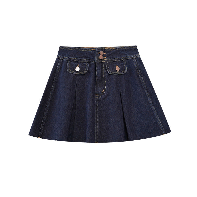 Premium Japanese Retro Textured Denim Mini Skirt