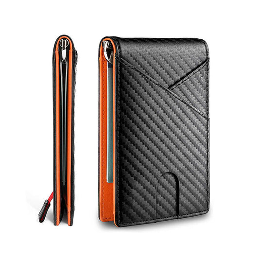Carbon Fiber Dollar Clip Contrast Color Pull Leather Wallet for Men