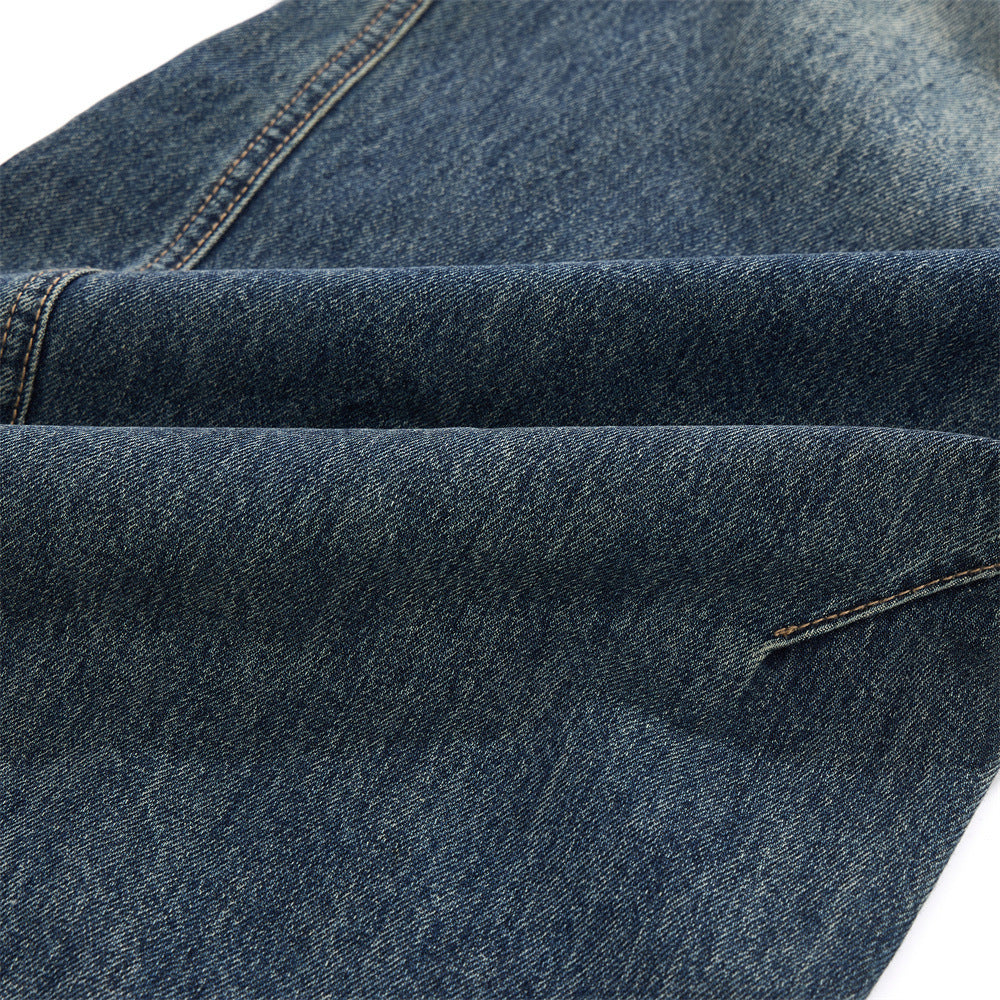 Men's Denim Jeans, Distressed White Washed Catwhisker Knife Cut, Loose Fit  Casual Pants for Men