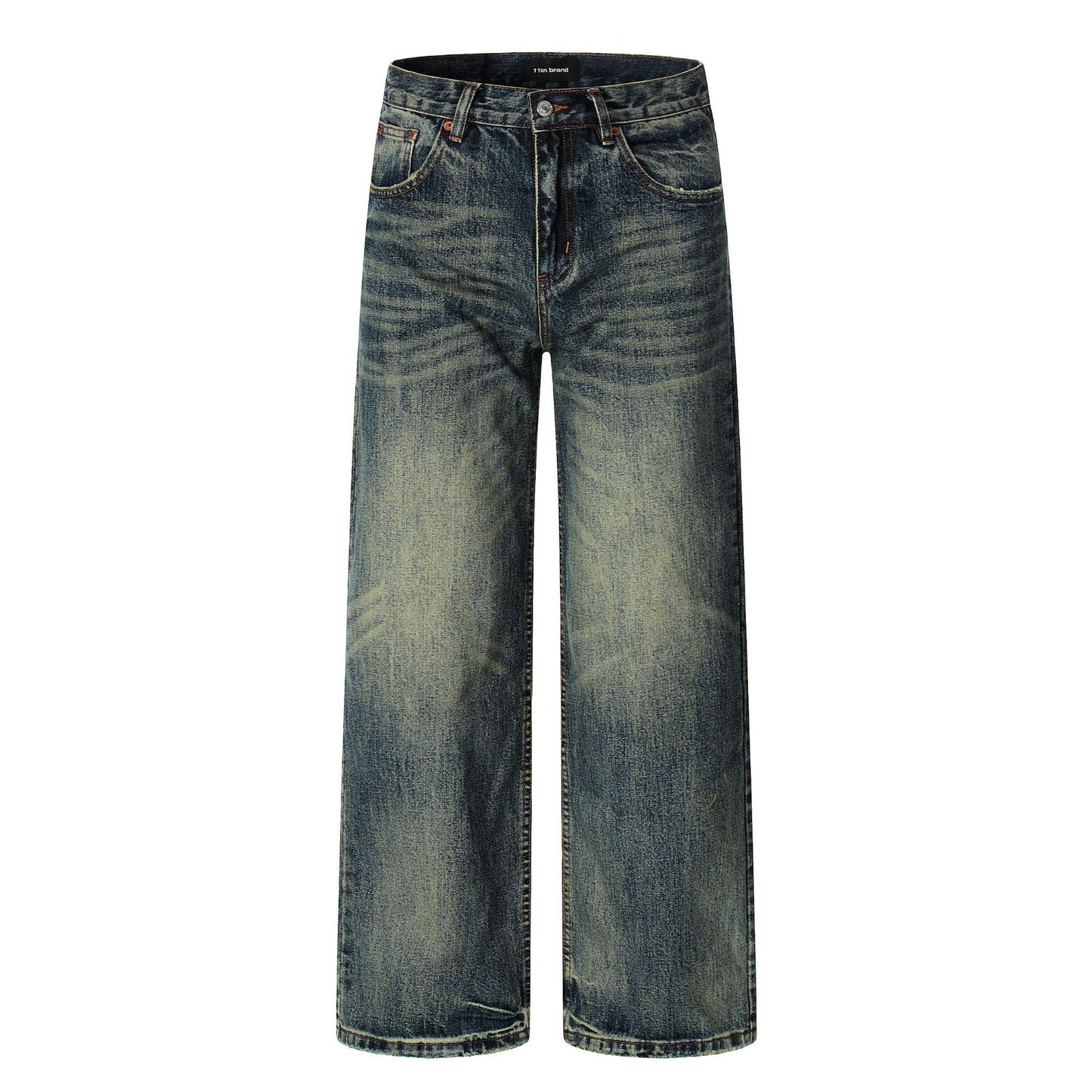 Water-Washed Faded Loose Fit Wide-Leg Floor-Length Casual Trousers