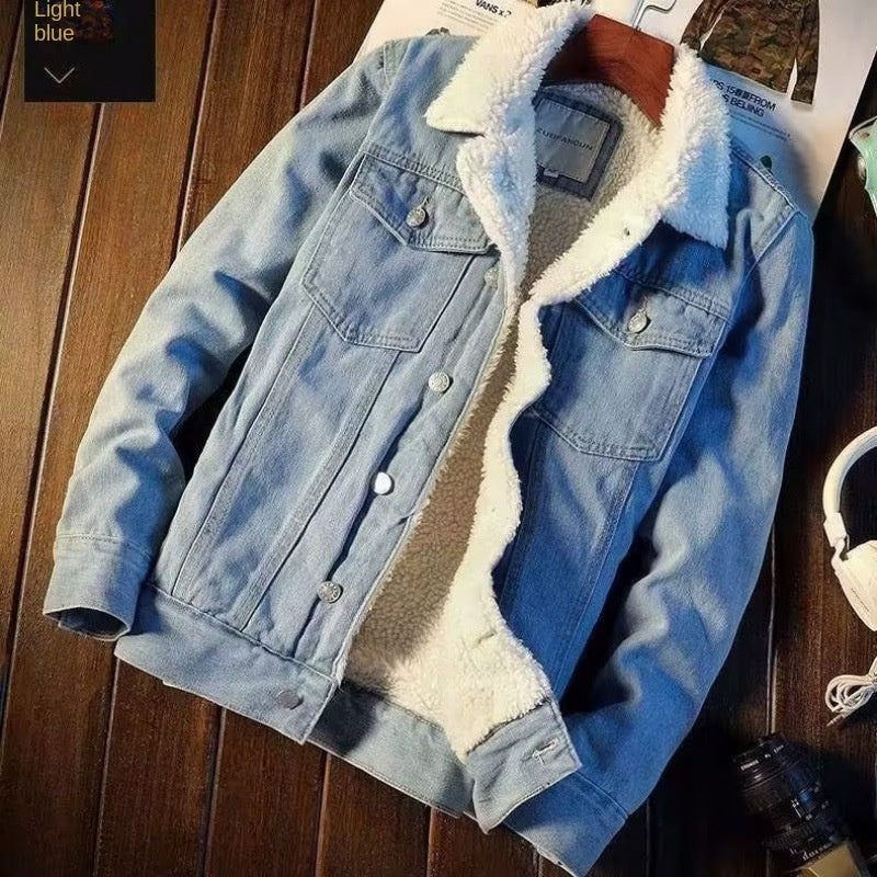 Men's Lamb Fleece Denim Jacket - Casual Comfort & Style