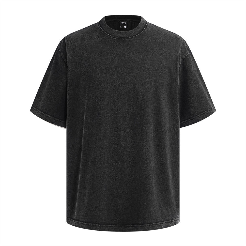 Washed Solid-Color Short-Sleeve Shirt