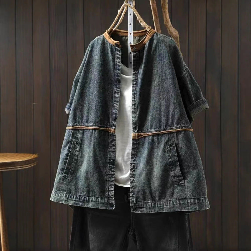 Summer Vintage Denim Short Sleeve Lightweight Jacket for Women