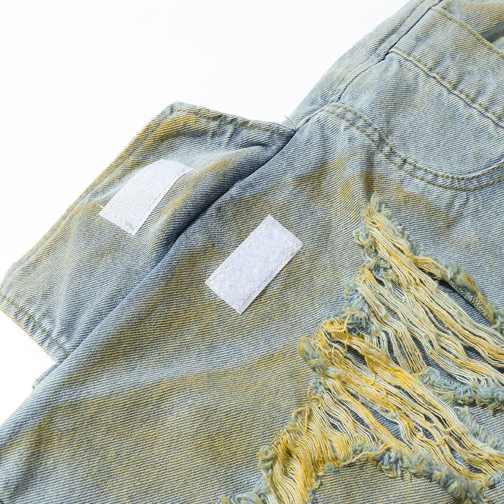 Men's Distressed Denim Shorts with Frayed Hem