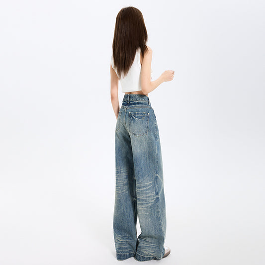 Women's Vintage Blue Washed Loose Fit Denim Pants