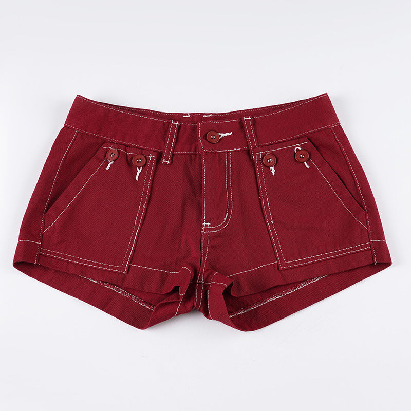 Urban Chic Distressed Low-Waist Denim Hot Shorts for Women - Peach