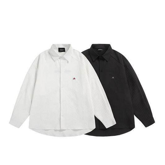 Wrinkle Casual Letter Embroidered Long Sleeved Shirt