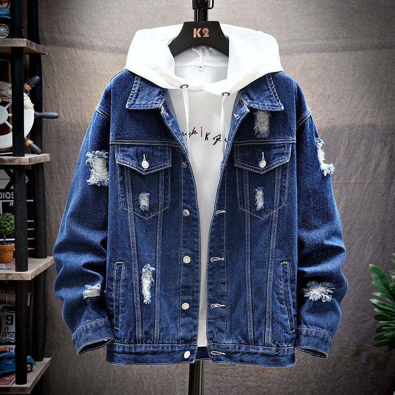 Casual Japanese-Style Ripped Men's Denim Jacket