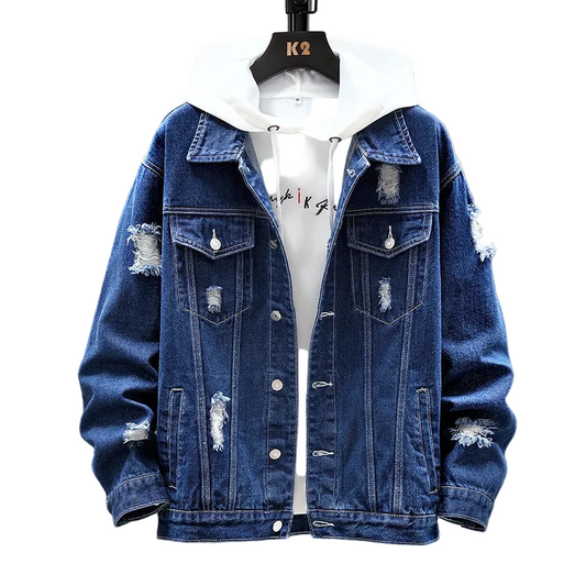 Casual Japanese-Style Ripped Men's Denim Jacket