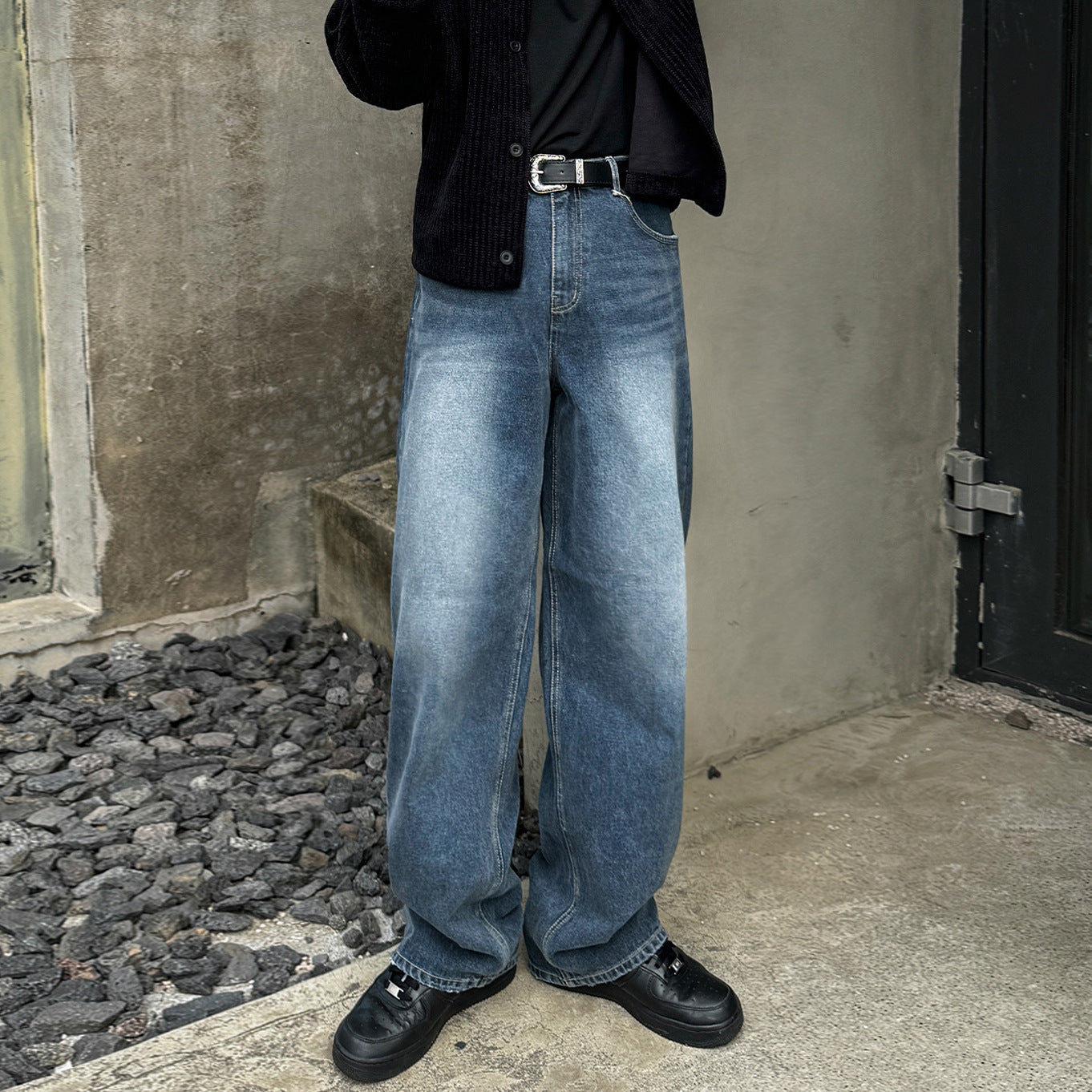 Vintage Denim Pants for Men - Loose Clean Fit Straight Leg Long Trousers Commuter Style Oversized Pants