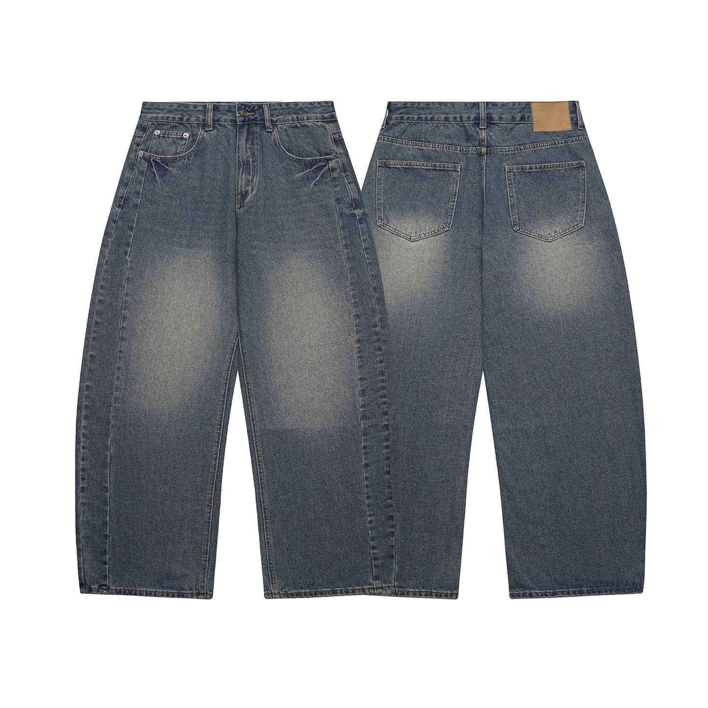 Heavy Washed Panelled Patchwork Loose Wide Leg Knife Cut Denim Pants