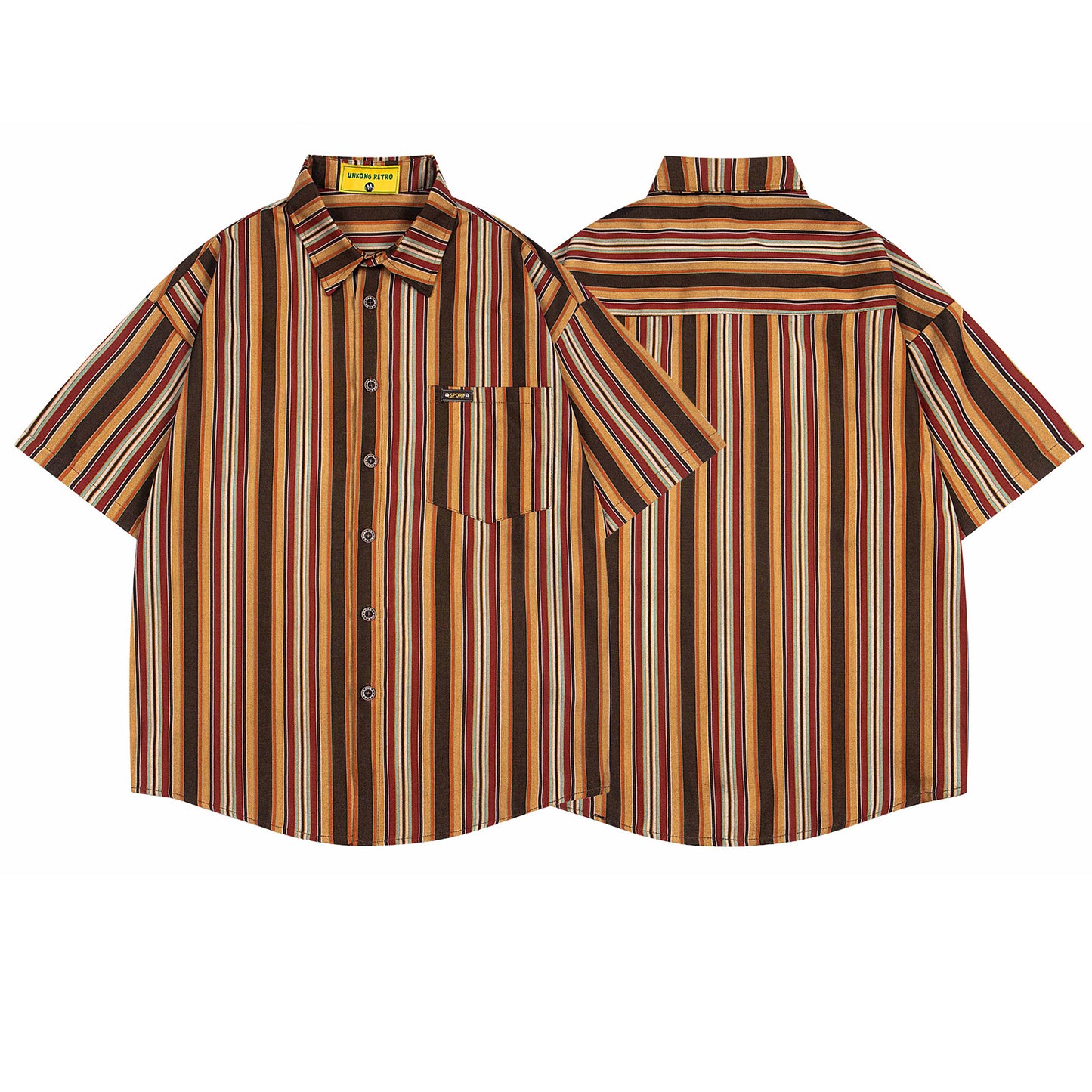 Color-Block Stripe Collar Short-Sleeve Shirt