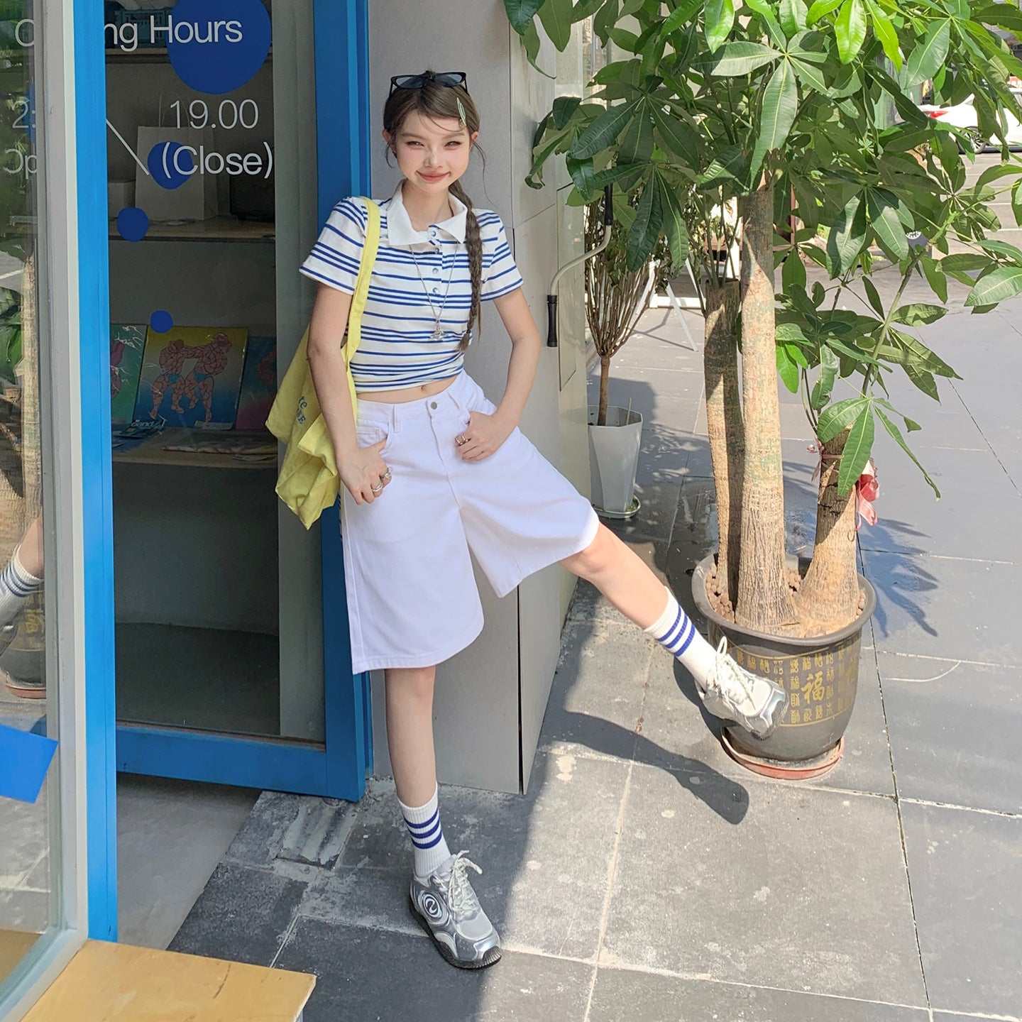 High Waist Straight Leg Denim Shorts for Women