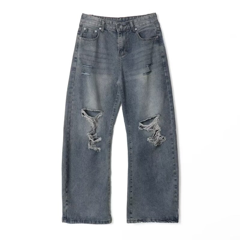 Bamboo Patterned Distressed Jeans with Holes