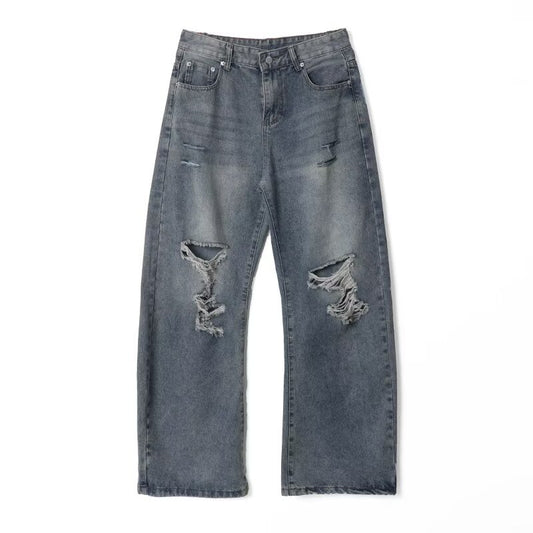 Bamboo Patterned Distressed Jeans with Holes