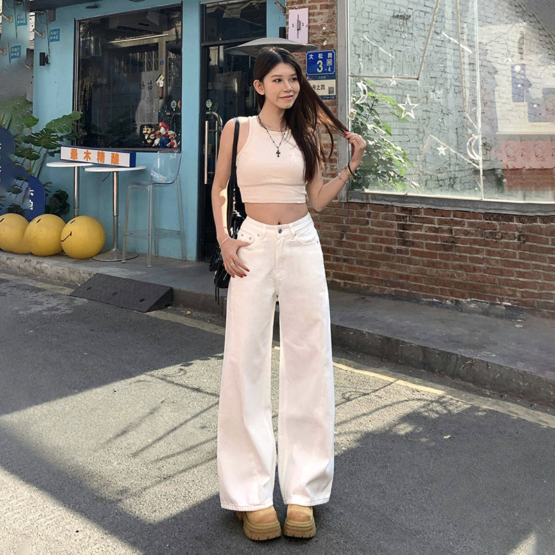 Women's Spliced Wide Leg Flared Denim Trousers