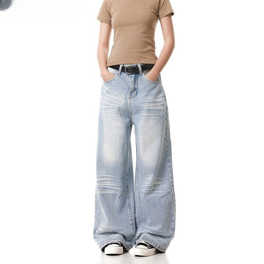 Light-Colored Retro Wide-Leg Denim Flared Pants