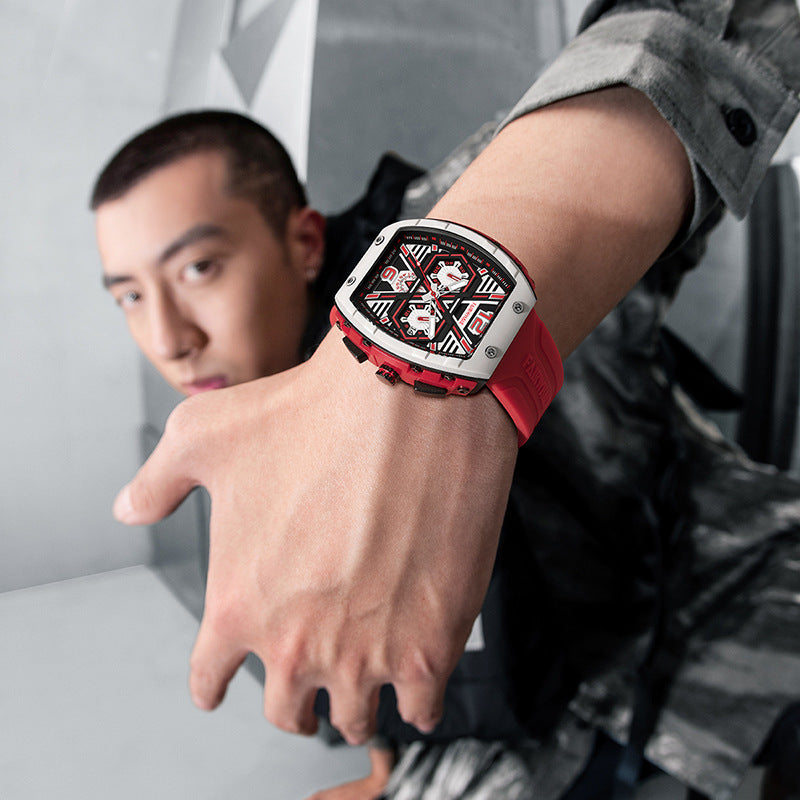 Men's Multi-Functional Cool Three Eye Shaking Sonic Explosive Casual Quartz Wristwatch