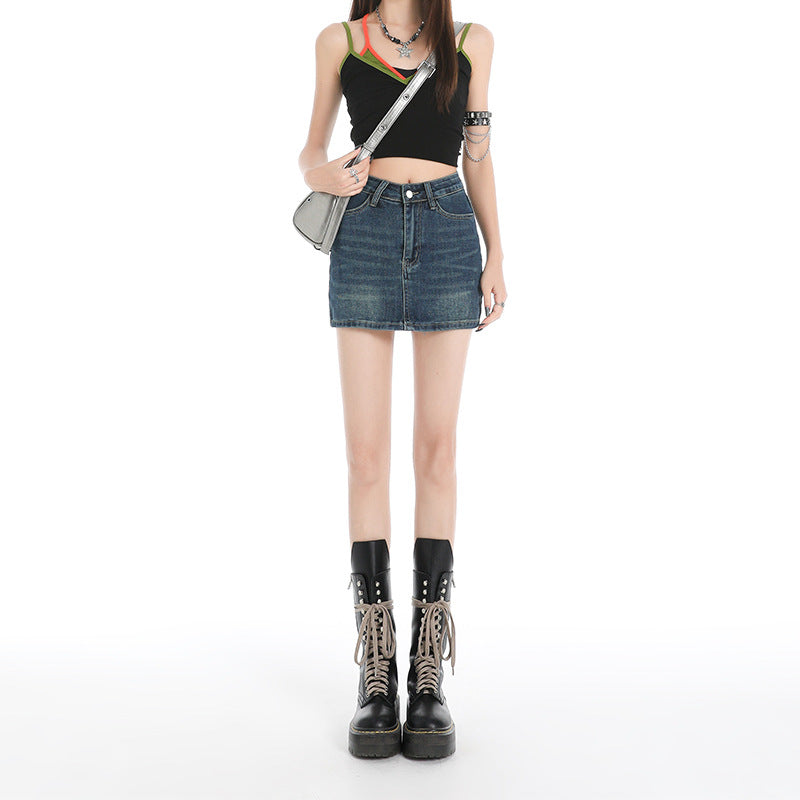 High Waist Slimming Denim Mini Skirt for Women