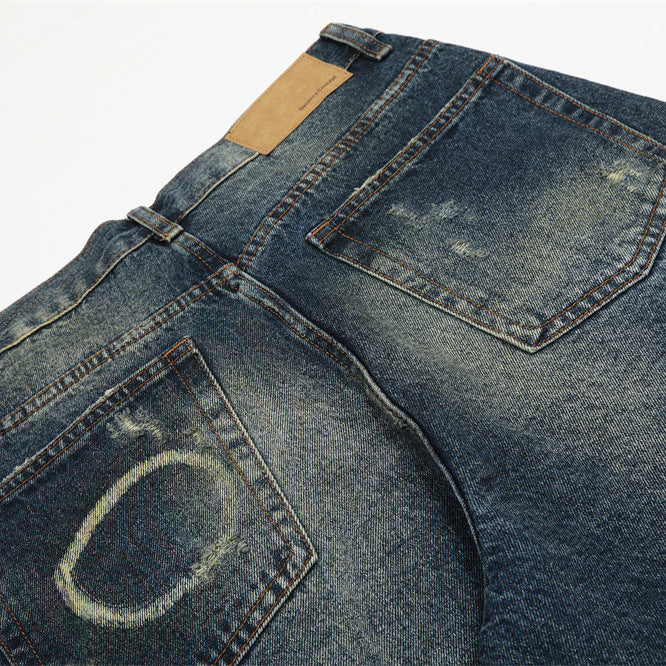 Men's Distressed Washed Denim Jeans Loose Fit Casual Pants