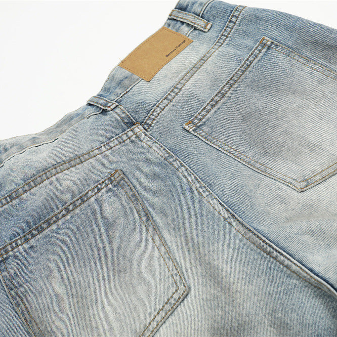 Men's Distressed Denim Jeans with Faded and Cat-Whisker Effects, Loose Fit,  Casual Pants