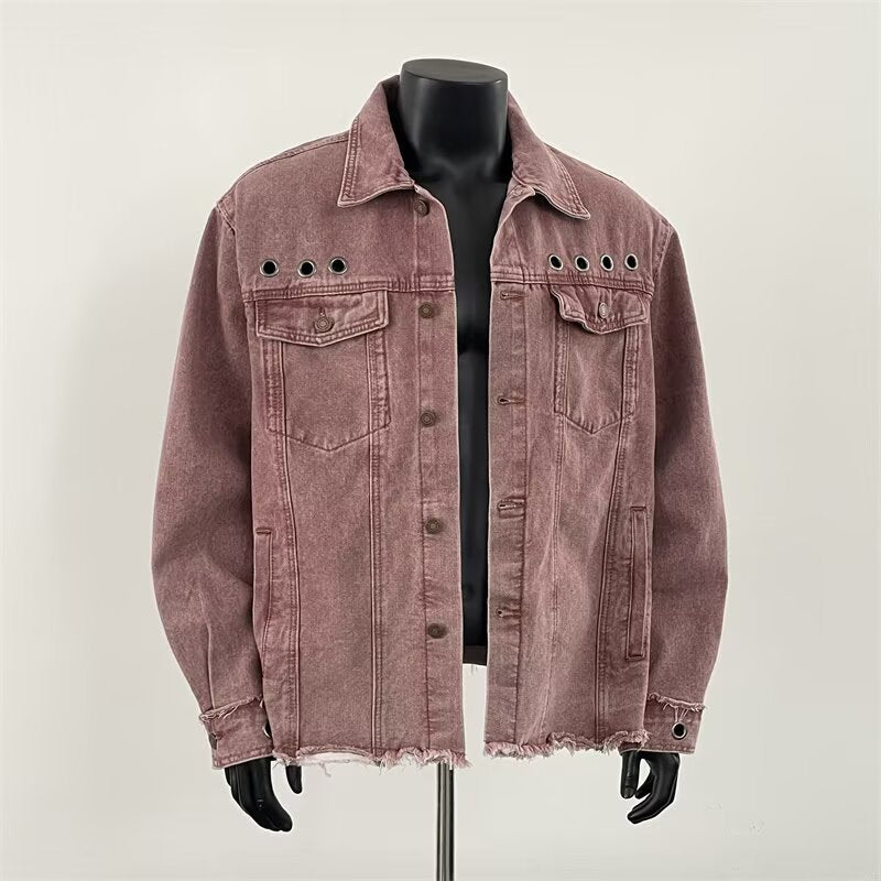Retro Unisex Pink Denim Jacket for Men and Women