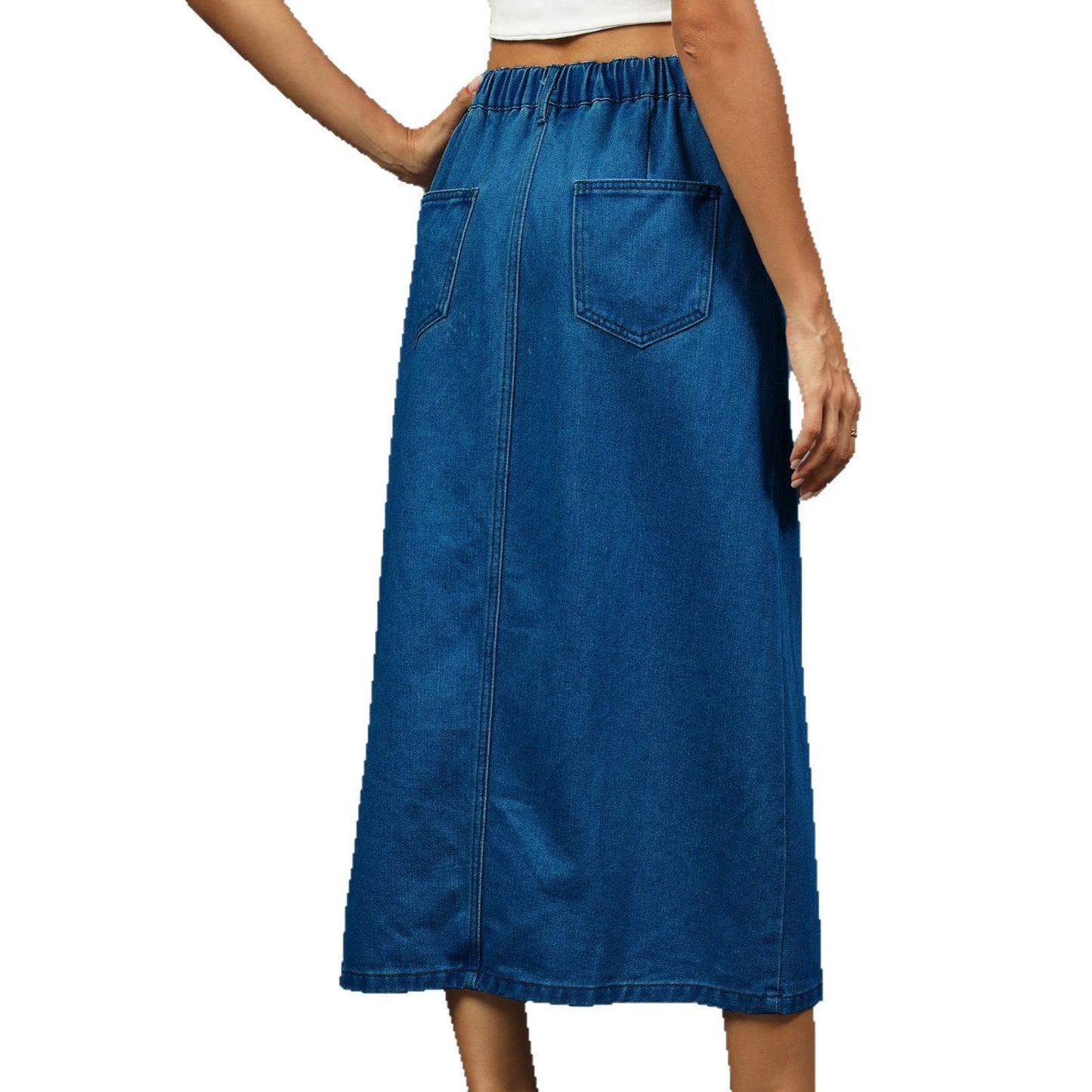 Women's Button-Up Split Denim Midi Skirt