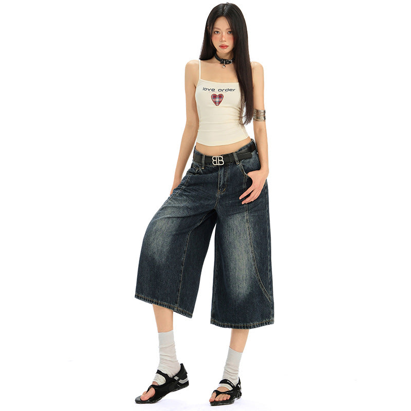 Women's Dark Denim Wide-Leg Straight-Leg Pants