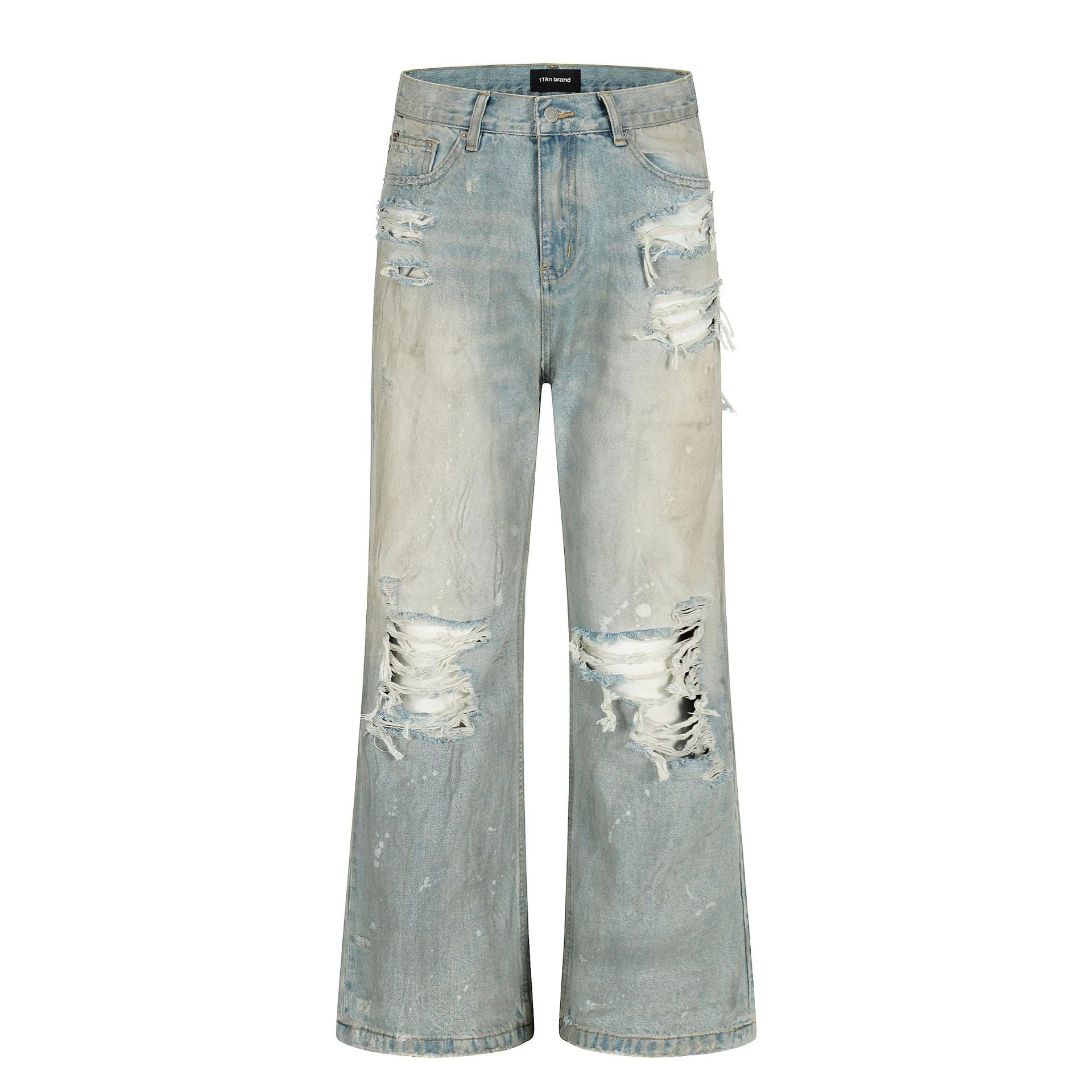 Water-Washed Loose Fringe Slim Fit Casual Long Trousers