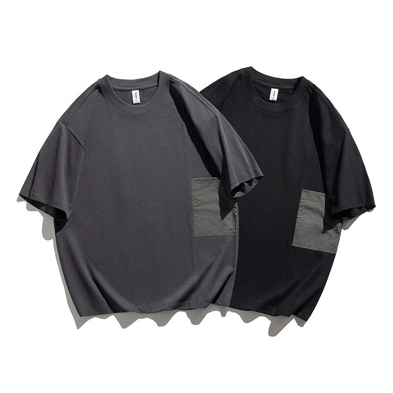 Color Blocked Round Neck Five Quarter Short Sleeved T-Shirt