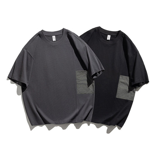 Color Blocked Round Neck Five Quarter Short Sleeved T-Shirt