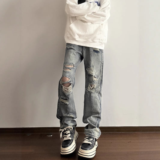 Men's Vintage Distressed Loose-Fit Denim Pants