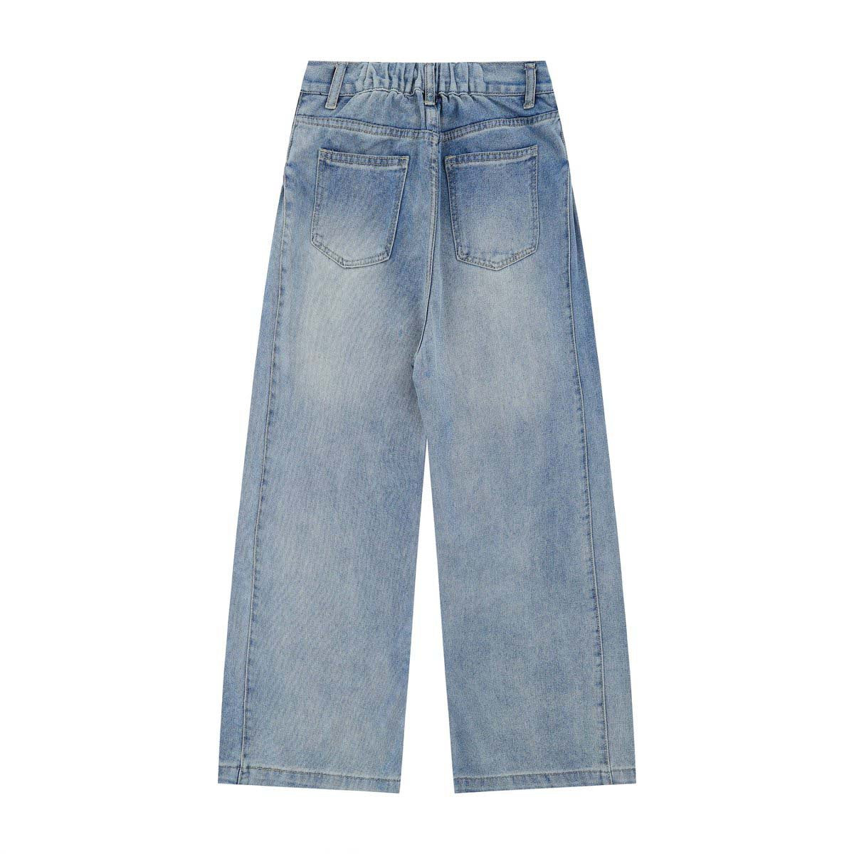 Washed Vintage Casual Denim Pants - Unisex Loose Wide Leg Straight Trousers