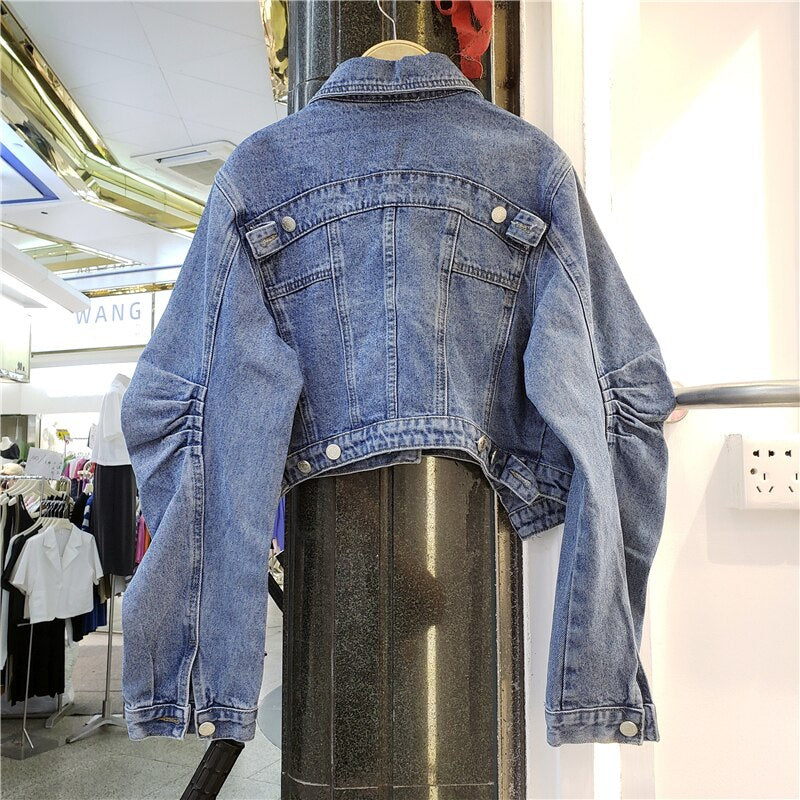 Crinkled Design Denim Jacket for Women