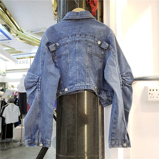 Crinkled Design Denim Jacket for Women