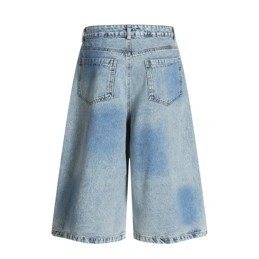 Men's Vintage Washed Denim Shorts - Stylish Loose Fit Wide-Leg Pants Inspired by Japanese Streetwear