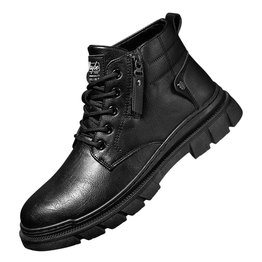 Men's Retro Leather Work Ankle Boots Thick Bottom - High Top