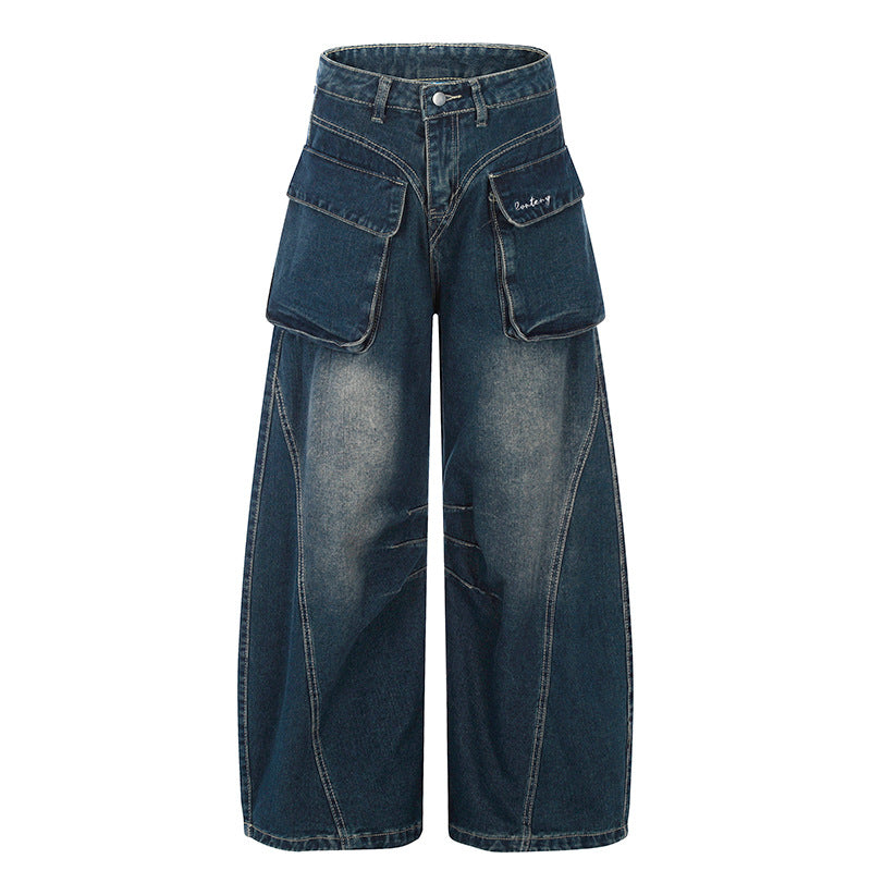 Big Pocket Blue Curved Knife Jeans - Premium Japanese Denim